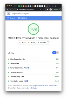 Hyvä Demo Desktop Page Speed Score