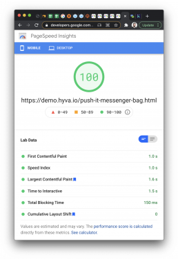 Hyvä Demo Mobile Page Speed Score